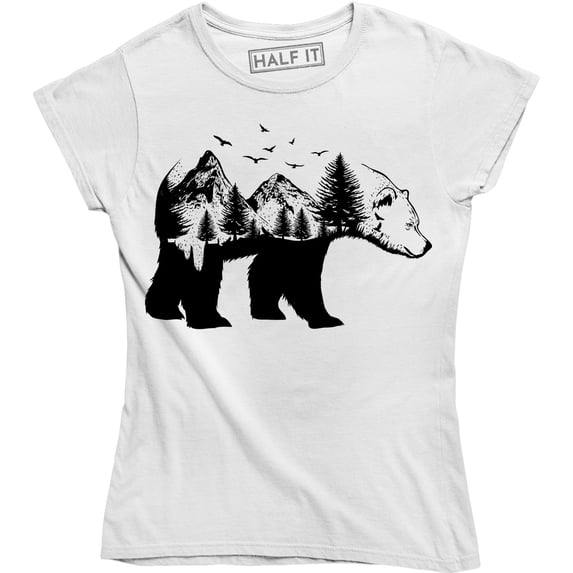 Bear Mountain Tree Nature Women Outdoor Hiking Camping Climbing T-Shirt