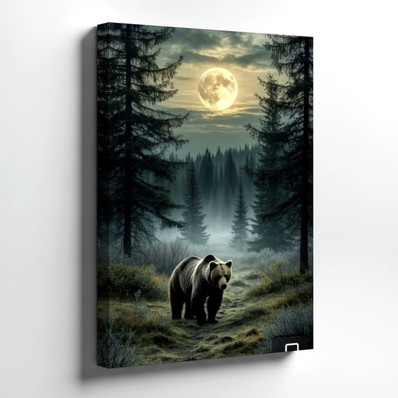 Bear Mountain Waterfall Wildlife Wall Art Print, Rustic Decor