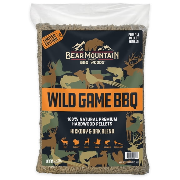 Bear Mountain Wild Game BBQ, Hickory & Oak Blend Smoker Pellets, 20 Pounds