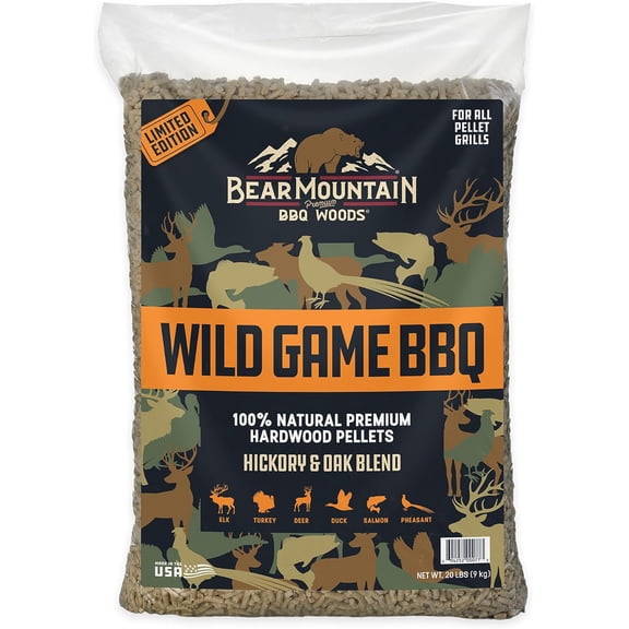 Bear Mountain Wild Game BBQ, Hickory and Oak Blend Smoker Pellets, 20 Pounds