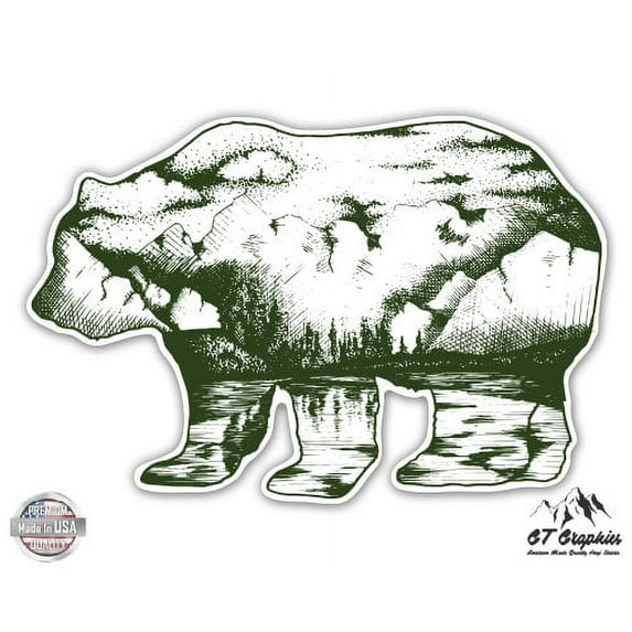 Bear Mountains Green - 3" Vinyl Sticker - For Car Laptop I-Pad Phone Helmet Hard Hat - Waterproof Decal