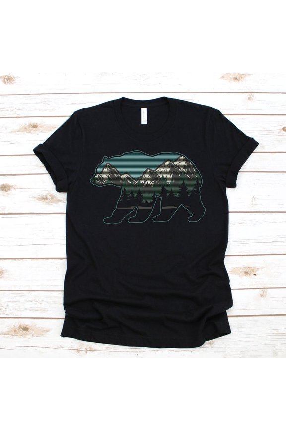 Bear Mountains Hiking Nature Outdoors Wildlife Fun Graphic Tee Shirt,for unisex up to size 5XL