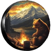 Bear with Mountains Spare Tire Cover for Trailer Rv SUV Truck Camper,Funny Cute Tire Cover Waterproof Wheel Protectors for Camping Outdoor Travel,Universal Fit,14 inch