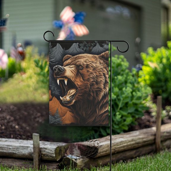 Bear Mountains Trees Garden Flag Double Sided Outdoor Banners for Courtyard Outdoor Lawn Farmhouse Holiday Decorations