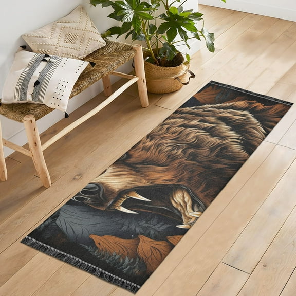 Bear Mountains Trees Runner Rug Machine Washable Area Rugs Carpet Non Slip Entryway Mat for Bedroom Entryway Front Door
