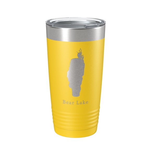 Bear & Mud Lakes Map Tumbler Travel Mug Insulated Laser Engraved Coffee Cup Idaho 20 oz Yellow
