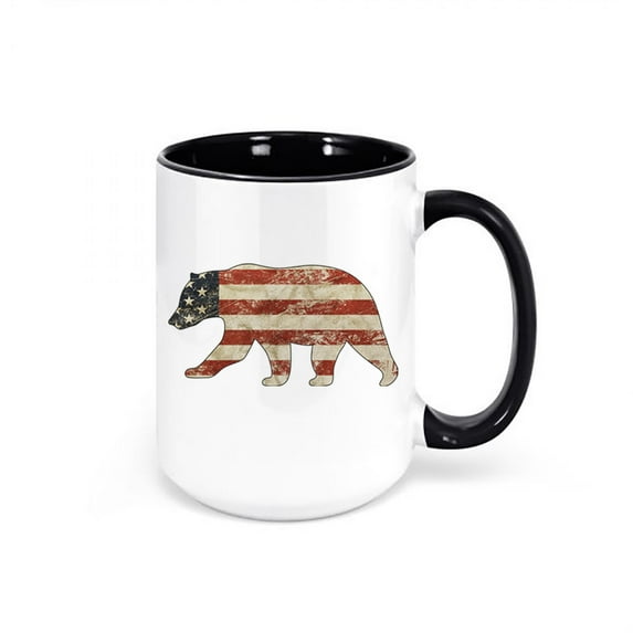 Bear Mug, Bear Flag, Patriotic Coffee Mug, Bear Gift, Bears, American Flag Cup, Patriotic Cup, Sublimated Design, Flag Mug, Gift For Him, BLACK