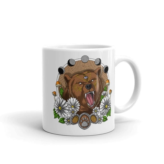 Bear Mug, est Bear Mug, est Flowers Coffee Cup, Nature Mug, Flowers Mug, Floral Mug, Bear Coffee Cup, Bear Lover Gif.