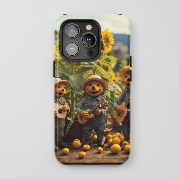 Bear Musicians iPhone Case for All iPhone Series Tough Phone Case Farm Theme Blue