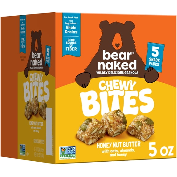 Bear Naked Chewy Granola Bites, Whole Grain and Fiber, Honey Nut Butter, 5oz Box (5 Pouches)