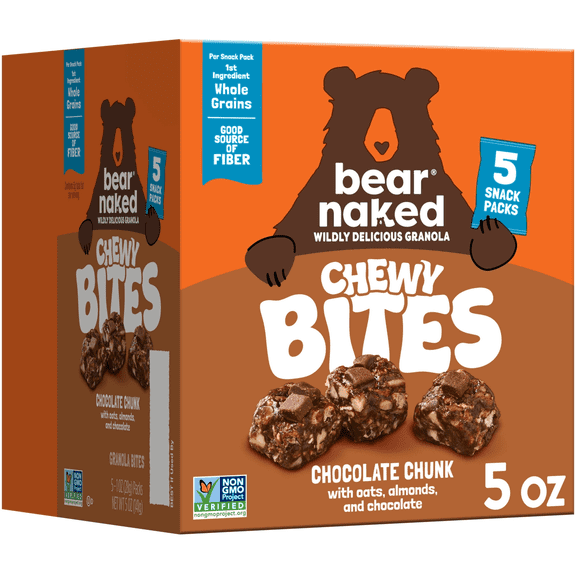Bear Naked Chewy Granola Bites, Whole Grain and Fiber, Chocolate Chunk, 5oz Box (5 Pouches)