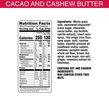Bear Naked Granola Cereal, Breakfast Snacks, Whole Grain Granola, Mega Pack, Cacao and Cashew Butter Crunch, 15oz (Pack 2)