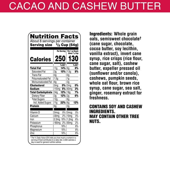 Bear Naked Granola Cereal, Breakfast Snacks, Whole Grain Granola, Mega Pack, Cacao and Cashew Butter Crunch, 15oz (Pack 4)