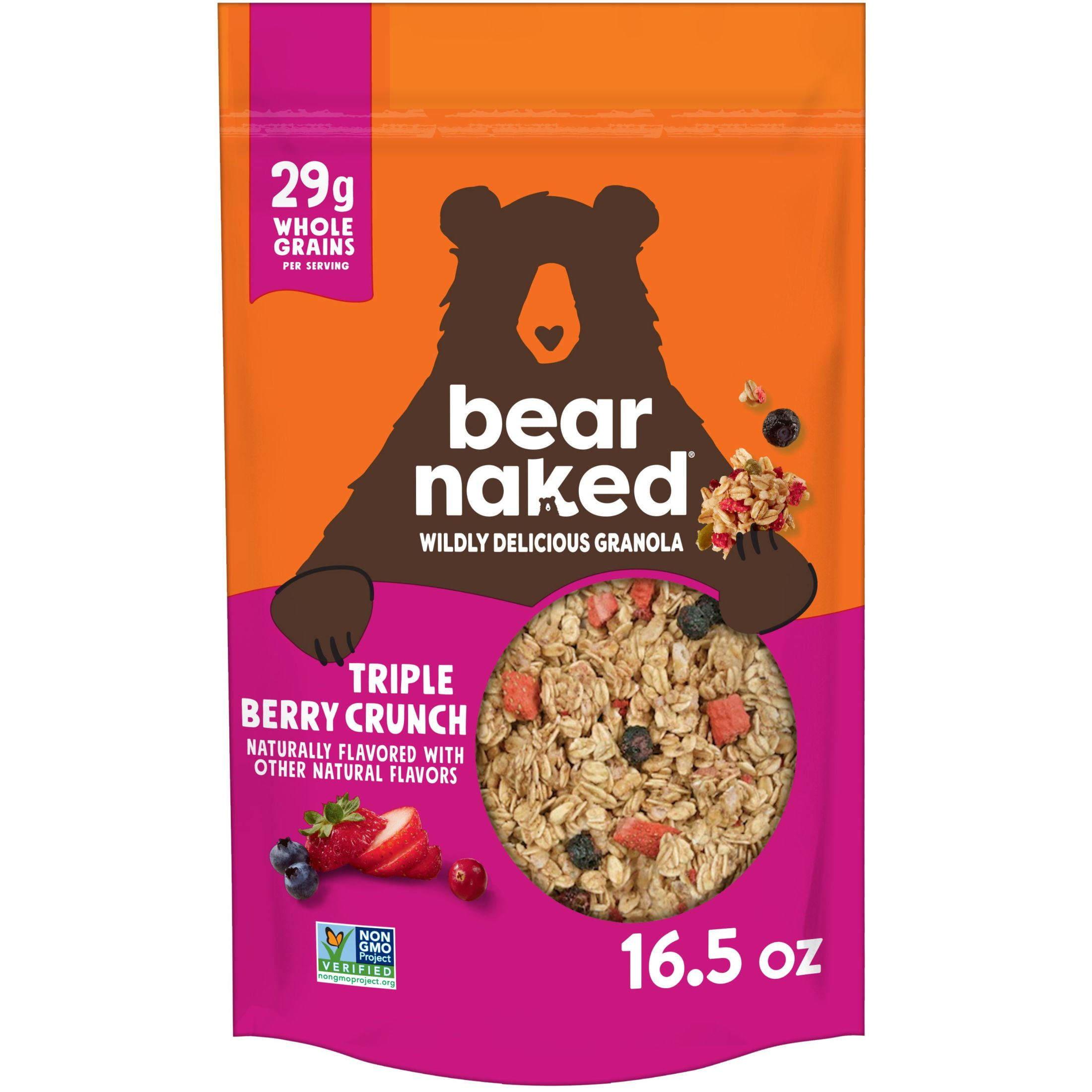 Bear Naked Granola Cereal, Fiber Snacks, Breakfast Snacks, Triple Berry Crunch, 16.5oz Bag (1 Bag)