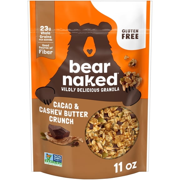 Bear Naked Cacao & Cashew Butter Crunch Granola Cereal, Good Source of Fiber, Gluten Free, 11 oz