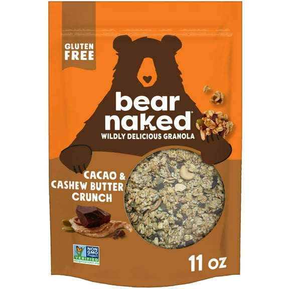 Bear Naked Granola Cereal, Whole Grain Granola, Breakfast Snacks, Cacao and Cashew Butter Crunch, 11oz Bag (1 Bag)