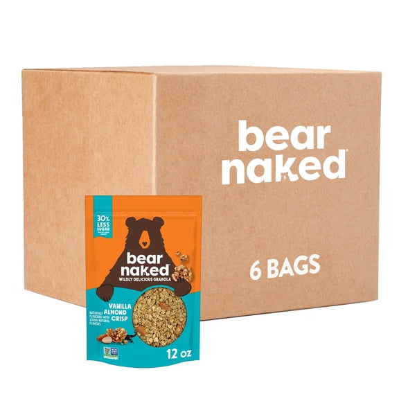 Bear Naked Granola Cereal, Whole Grain Granola, Breakfast Snacks, Vanilla Almond Crisp (6 Bags)