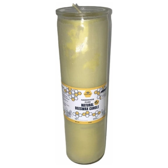 Bear Natural Organics 9" Golden Yellow Honey Beeswax Handmade Pillar Candle with Glass Container