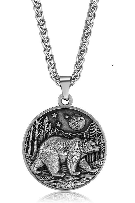 Bear Necklace Forest Nature Fearlessness Power Pendant Necklace Vintage Jewelry Gifts for Men Women[p370]