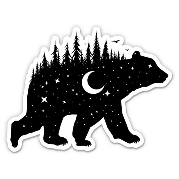 Bear Night Forest Celestial Adventure Woods - 8" Vinyl Sticker - For Car Laptop I-Pad - Waterproof Decal