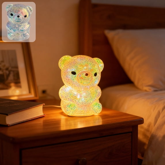 Bear Night Light Decoration, Glitter LED Ambient Soft Light Lamp for Bedroom Bedside Table, Portable Holiday Party Ornament for Home Office Gift Display