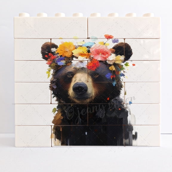 Bear Novelty Desk Plaque Funny Building Brick Animal Block Puzzle Horizontal Shaped Picture Gift for Brother Unique Desk Sign Decorative Sign for Table Shelf