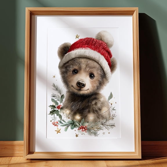Bear Nursery Art, Woodland Winter Print Home Decor #184, Unframed Poster Size 12x18