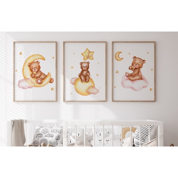 Bear Nursery Decor Nursery Wall Art Girl Nursery Wall Art Set 3 Stretched Canvas 12x18