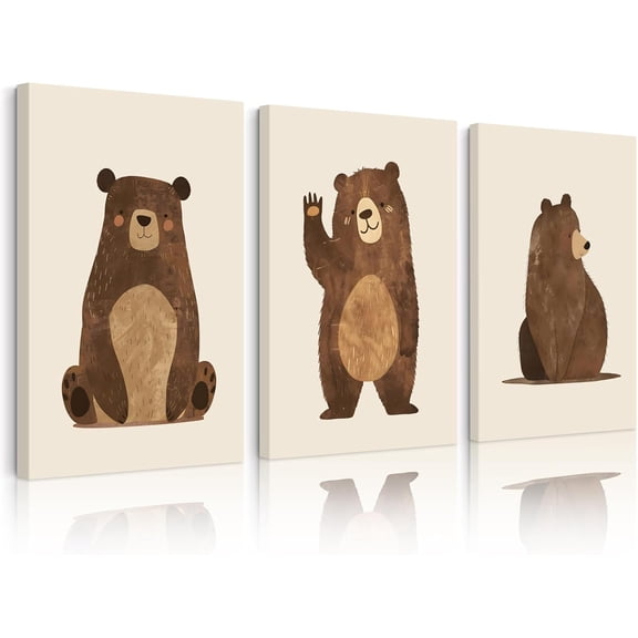 Bear Nursery Wall Art Decor Kids Canvas Poster Baby Boy Nursery Wall Decor Woodland Animal Pictures Teddy Peeking Bear Prints Cute Brown Painting Neutral Artwork Bedroom 12x16 Inch Unframed Set of 3