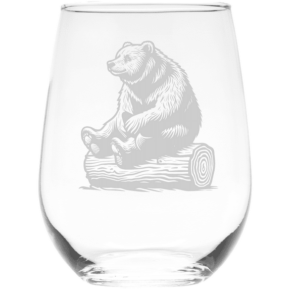 C&M Personal Gifts Bear On Log 17 oz. Stemless Wine Glass