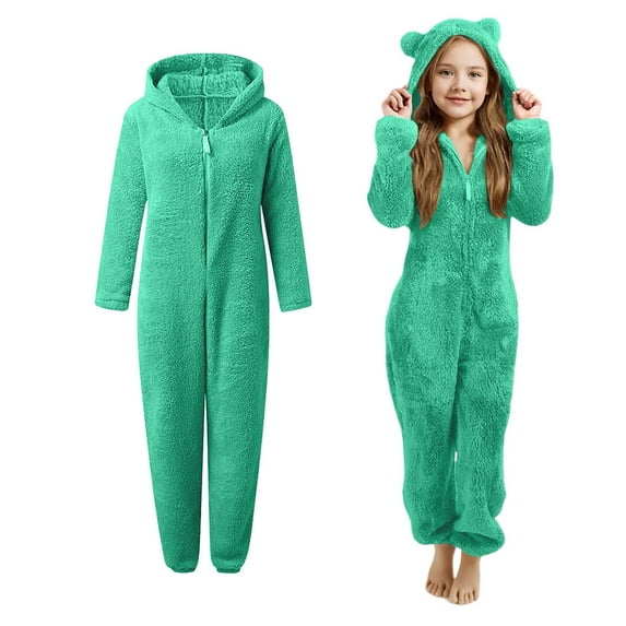 Bear Onesie Pajamas Bear Jumpsuits Kids Hooded Rompers Zip Onesie Pajamas One-Piece Loungewear Winter Kids Clothing 4-5 Years