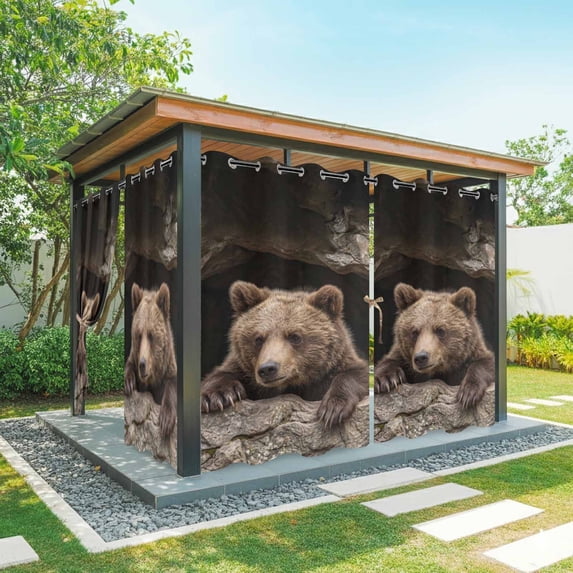 Bear Outdoor Curtains 1 Panel Country Rustic Natural Forest Rock Cave ...