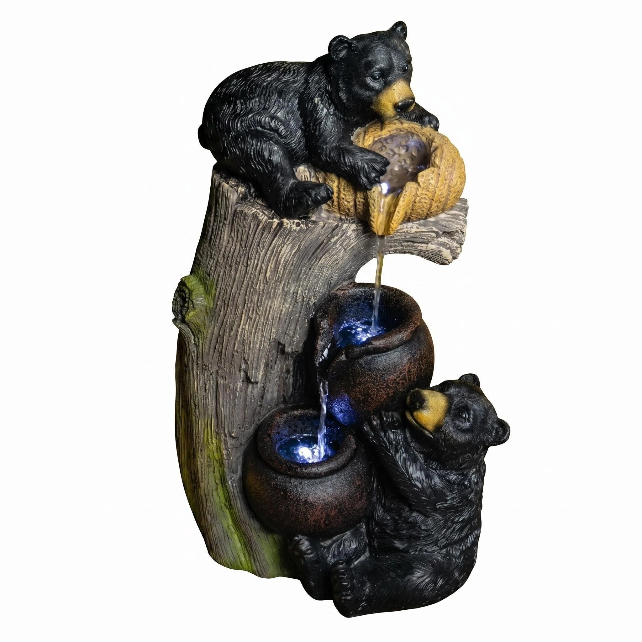 Bear Outdoor Water Fountain with LED Lights, Corded Electric Plug-in Design, ETL NRTL Listed, Weather Resin Decor for Patio Yard Garden Porch