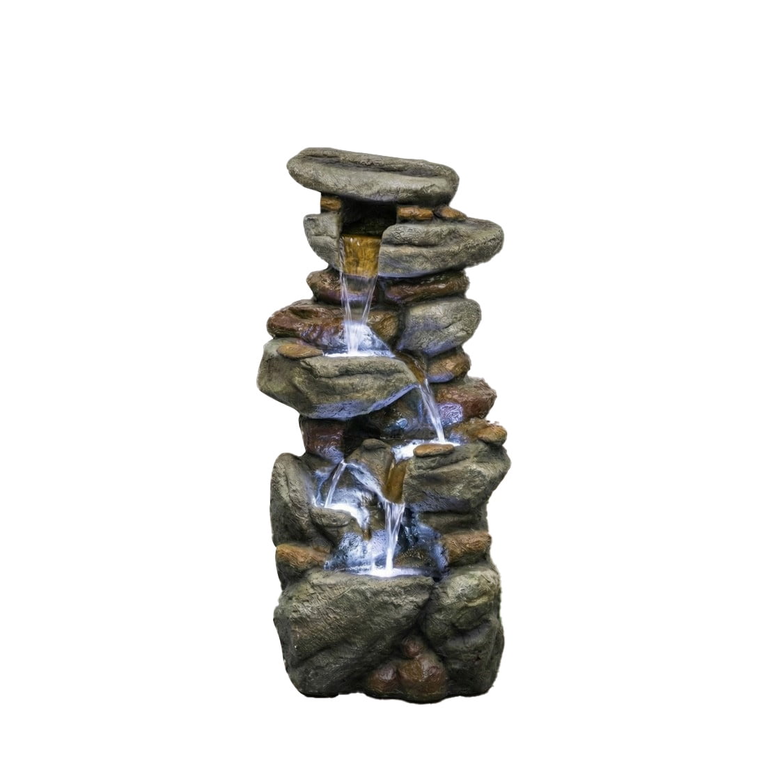 Bear Outdoor Water Fountain with LED Lights Resin Cascading Waterfall Garden Fountain for Patio Yard Balcony Decorative Water Feature