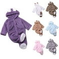 thumbnail image 1 of Bear Outfit With Footies Girls Boys Children's Solid Color Crawling Suit With Round Neck Long Sleeved Hooded Foot Wrapped Jumpsuit Gray 6 Months, 1 of 3