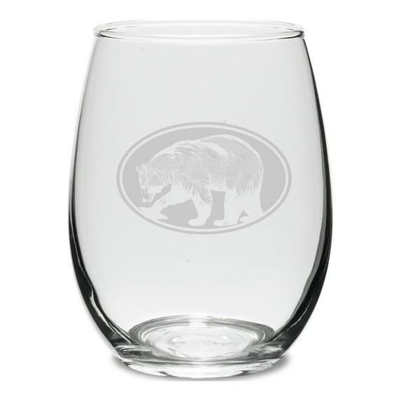 Bear Oval Swing 15 oz. Deep Etched Stemless Wine Glass