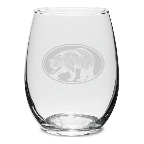 Bear Oval Swing 15 oz. Deep Etched Stemless Wine Glass