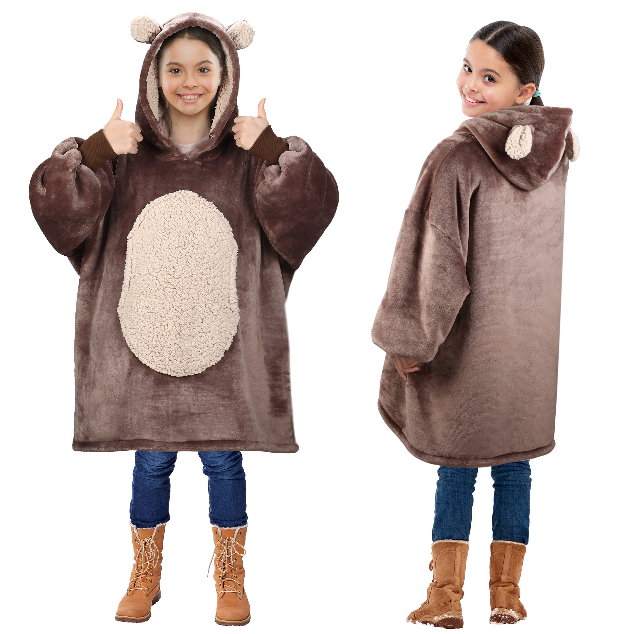 Bear Oversized Sherpa Hoodie Blanket Sweatshirt for Women