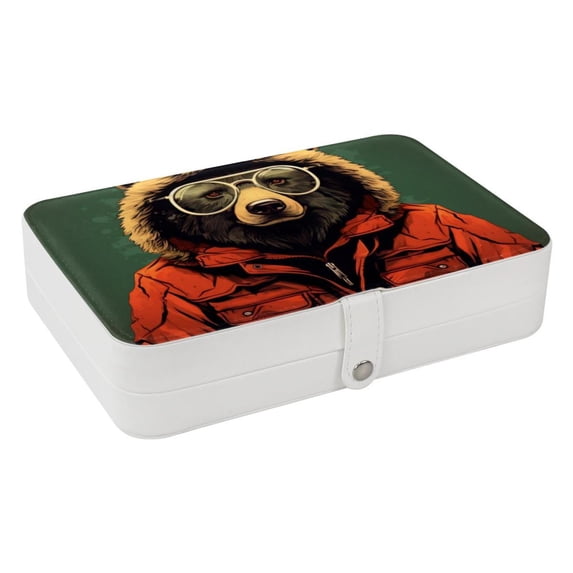 Bear PU Leather Travel Jewelry Organizer Box with Removable Compartment and Bracelet Holder