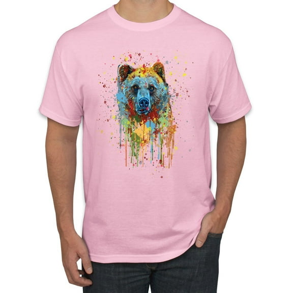 Bear Painting Splatter Abstract Art Animal Lover Men's Graphic T-Shirt, Light Pink, 4XL