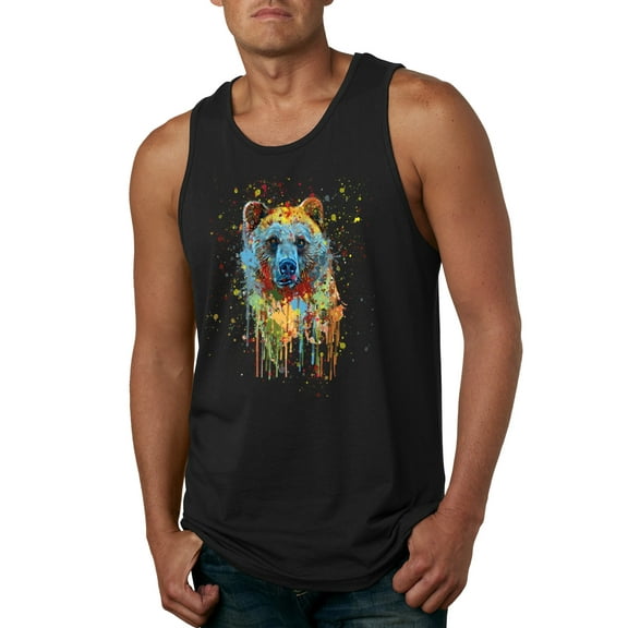 Bear Painting Splatter Abstract Art Animal Lover Mens Graphic Tank Top, Black, Small