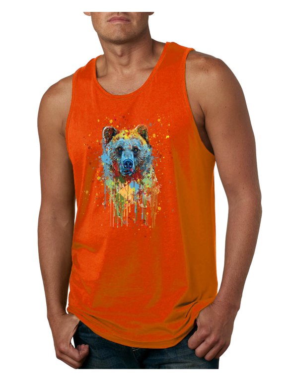 Bear Painting Splatter Abstract Art Animal Lover Mens Graphic Tank Top, Orange, Small