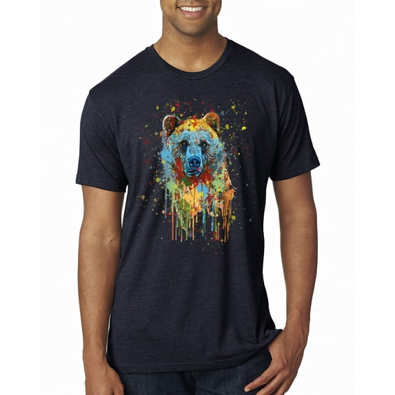 Bear Painting Splatter Abstract Art Animal Lover Mens Premium Tri Blend T-Shirt, Vintage Navy, 2XL