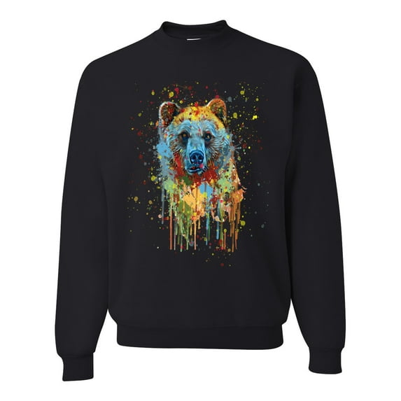 Bear Painting Splatter Abstract Art Animal Lover Unisex Crewneck Graphic Sweatshirt, Black, Small