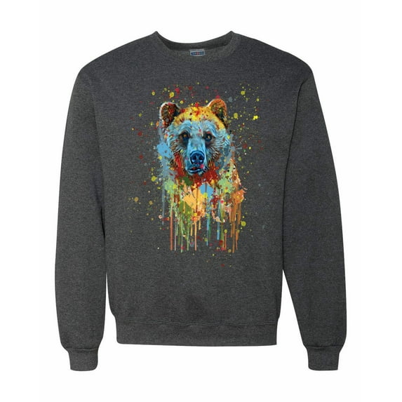 Bear Painting Splatter Abstract Art Animal Lover Unisex Crewneck Graphic Sweatshirt, Heather Black, Small