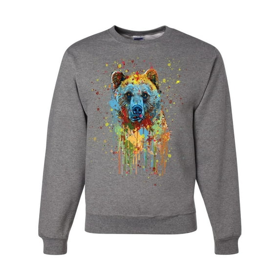 Bear Painting Splatter Abstract Art Animal Lover Unisex Crewneck Graphic Sweatshirt, Heather Grey, 2XL