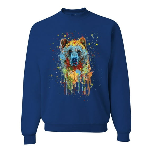 Bear Painting Splatter Abstract Art Animal Lover Unisex Crewneck Graphic Sweatshirt, Royal, Medium