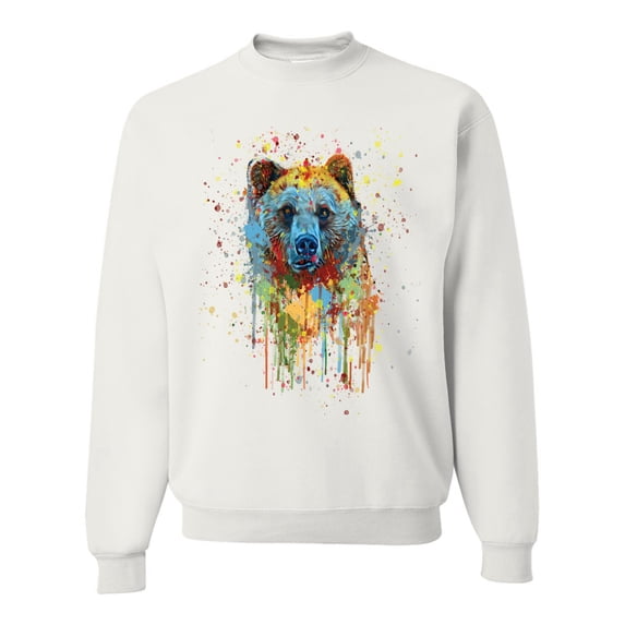 Bear Painting Splatter Abstract Art Animal Lover Unisex Crewneck Graphic Sweatshirt, White, Small