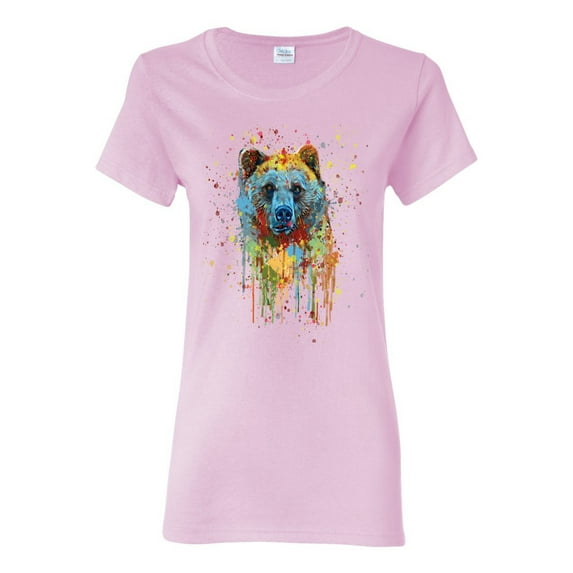 Bear Painting Splatter Abstract Art Animal Lover Womens Graphic T-Shirt, Light Pink, Small