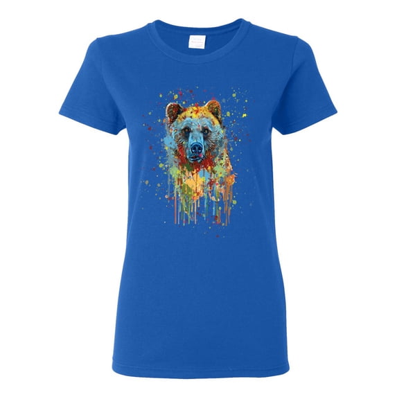 Bear Painting Splatter Abstract Art Animal Lover Womens Graphic T-Shirt, Royal, Large